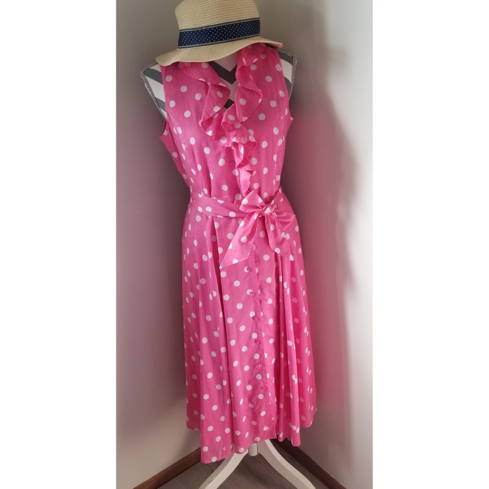 jones new york pink polka dot dress